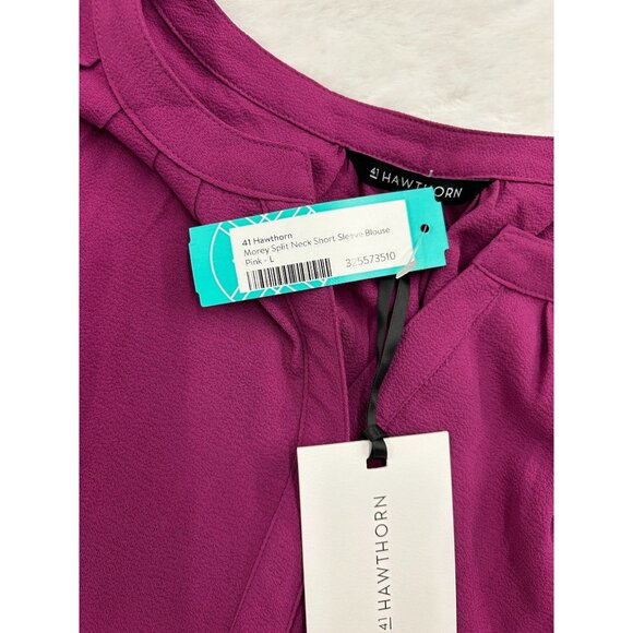 41 Hawthorn Morey Split Neck Short Sleeve Blouse Pink Large NWT - Picture 3 of 11